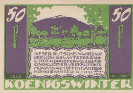 50 PFENNIG 1921 Stadt KoNIGSWINTER Rhine DEUTSCHLAND Notgeld Banknote #PF865 - [11] Local Banknote Issues