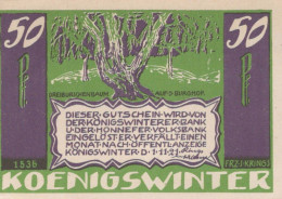 50 PFENNIG 1921 Stadt KoNIGSWINTER Rhine DEUTSCHLAND Notgeld Banknote #PF569 - [11] Local Banknote Issues
