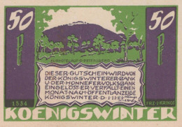 50 PFENNIG 1921 Stadt KoNIGSWINTER Rhine DEUTSCHLAND Notgeld Banknote #PF403 - [11] Local Banknote Issues