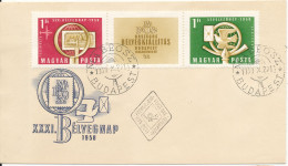 Hungary FDC 25-10-1958 Stamp's Day In Stripe With Cachet - Dag Van De Postzegel