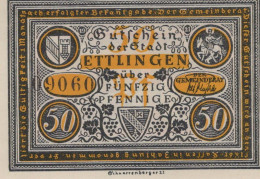 50 PFENNIG 1921 Stadt ETTLINGEN Baden UNC DEUTSCHLAND Notgeld Banknote #PB383 - Lokale Ausgaben