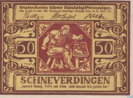 50 PFENNIG 1921 Stadt SCHNEVERDINGEN Hanover DEUTSCHLAND Notgeld Banknote #PF666 - Lokale Ausgaben