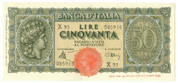 50 LIRE ITALIA TURRITA TESTINA 10/12/1944 SUP+ - Sonstige