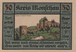 50 PFENNIG 1921 Stadt MONSCHAU Rhine UNC DEUTSCHLAND Notgeld Banknote #PA622 - [11] Local Banknote Issues