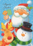 SANTA CLAUS Happy New Year Christmas SNOWMAN Vintage Postcard CPSM #PAU368.GB - Kerstman