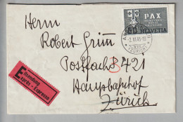 CH PAX 1945-06-02 Andelfingen Expressbrief Mit 60Rp. Pax Einzelfrankatur Nach Zürich - Storia Postale