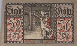 50 PFENNIG 1922 Stadt COLOGNE Rhine DEUTSCHLAND Notgeld Banknote #PG379 - Lokale Ausgaben