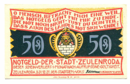 50 Pfennig 1921 ZEULENRODA DEUTSCHLAND UNC Notgeld Papiergeld Banknote #P10602 - [11] Emisiones Locales