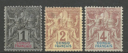 CONGO N° 12 à  14 NEUF* AVEC OU TRACE DE CHARNIERE  / Hinge / MH - Unused Stamps