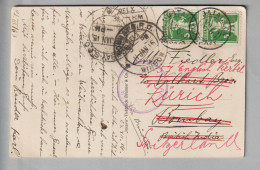 CH Tellknabe 1914-12-23 Postkarte Nach Bombay Nach Zürich Umgeleitet - Lettres & Documents