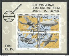 NORWAY 1980 S/S Michel Block 2 Mi 799 - 802 O Transport Air Planes Flugzeuge Zeppeline NORWEX Exhibition - Aviones