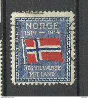 NORWAY 1914 Flag Flagge  Patriotic Vignette Poster Stamp O NB! Teeth Missing At Bottom Margin! - Briefmarken