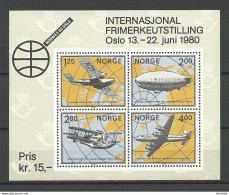 NORWAY 1979 Block S/S Michel 2 MNH Int. Stamp Exhibition Briefmarken-Ausstellung Zeppelin Air Plane Flugzeug - Expositions Philatéliques