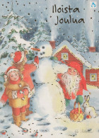 PAPÁ NOEL Feliz Año Navidad MUÑECO DE NIEVE Vintage Tarjeta Postal CPSM #PAU369.ES - Kerstman