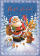 PAPÁ NOEL Animales NAVIDAD Fiesta Vintage Tarjeta Postal CPSM #PAK539.ES - Santa Claus