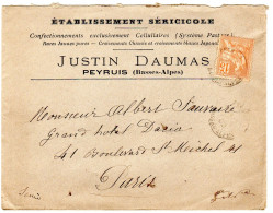 1902  "  Justin DAUMAS  Sériculteur à PEYRUIS 04 "  Envoyée à PARIS - Storia Postale