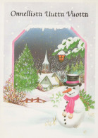 Bonne Année Noël BONHOMME DE NEIGE Vintage Carte Postale CPSM #PAU098.FR - Año Nuevo