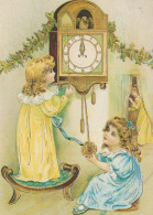 Bonne Année Noël ENFANTS HORLOGE DE TABLE Vintage Carte Postale CPSM #PAU035.FR - Año Nuevo
