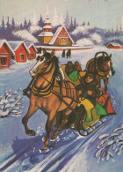 Feliz Año Navidad CABALLO Vintage Tarjeta Postal CPSM #PBM437.ES - Nouvel An