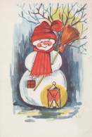 Feliz Año Navidad MUÑECO DE NIEVE Vintage Tarjeta Postal CPSM #PAZ627.ES - Nouvel An