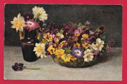 A962 FANTAISIES FLEURS PENSEES EN CORBEILLE ILLUSTRATEUR DAVIS EDITION MS EN 1920 - Fleurs
