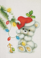 Bonne Année Noël OURS Animaux Vintage Carte Postale CPSM #PBS314.FR - New Year