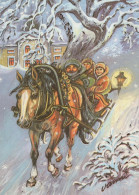Bonne Année Noël CHEVAL Vintage Carte Postale CPSM #PBM438.FR - New Year