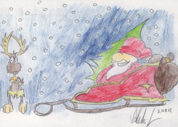 PÈRE NOËL Bonne Année Noël CERF Vintage Carte Postale CPSM #PBB151.FR - Santa Claus