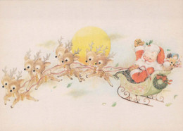 PÈRE NOËL Bonne Année Noël CERF Vintage Carte Postale CPSM #PBB223.FR - Kerstman