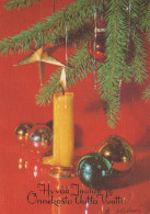 Bonne Année Noël BOUGIE Vintage Carte Postale CPSM #PBA263.FR - Nouvel An