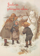 Bonne Année Noël BONHOMME DE NEIGE ENFANTS Vintage Carte Postale CPSM #PAZ694.FR - Año Nuevo