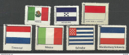 Vignettes Flags Flaggen Mexico Honduras Transvaal Salvador Dutch Indies & Indonesia Mecklenburg-Schwerin, Unused - Briefmarken