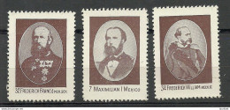 Vignetten Poster Stamps Frederick Francis, Maximilian I Mexico , Frederick William Roylities Staatsm√§nner - Erinnophilie