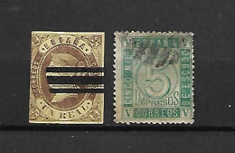 ESPAGNE -ISABELLE II-2 TRES BEAUX VIEUX TIMBRES OBLITERES N° 57-ET N° 93- PAS EMINCE-DE 1862-FAIT SCAN DU VERSO - Used Stamps
