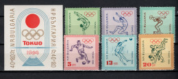 Bulgaria 1964 Olympic Games Tokyo, Football Soccer, Volleyball, Wrestling, Athletics Set Of 6 + S/s MNH - Sommer 1964: Tokio