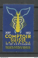 Schweiz Switzerland 1932 XIIIe Comptoir Suisse Lausanne Advertising Vignette Poster Stamp Reklamemarke MNH - Sonstige & Ohne Zuordnung