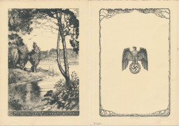 Telegram Germany 1937 - Schmuckblatt Telegramme Heather Landscape - Eagle - Lake - Swastika - Alberi