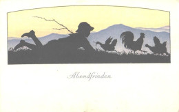 Abendfrieden, Boy With Rooster And Chickens, Pre 1940 - Scherenschnitt - Silhouette