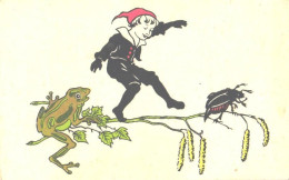 Girl With Frog And Beetle On Tree, Pre 1940 - Silhouetkaarten