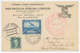 Postcard / Postmark Belgium 1936 Air Balloon - Belgica - Belgium - Poland - Aviones