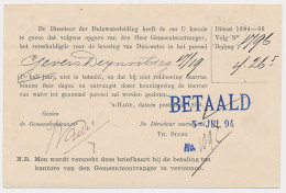 Briefkaart G. DW23-l - Duinwaterleiding S-Gravenhage 1894 - Entiers Postaux