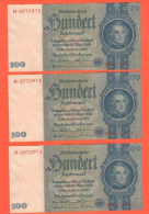 Germany 3 X 100 Reichsmark 1935 J. Liebig Allemagne Numeri Consecutivi Consecutive Series Numbers - 100 Reichsmark