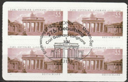 Deutschland 2007 Aus MH 70 275.Geburtstag Von Carl Gotthard Langhans Mi-Nr. 2636 4er Block O Gest. EST Bonn ( EK2/2 ) - Used Stamps