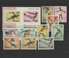 Burundi 1964 Olympic Games Tokyo, Athletics, Swimming Etc. Set Of 10 + S/s Imperf. MNH -scarce- - Sommer 1964: Tokio