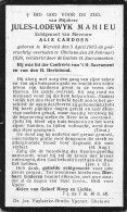 Doodsprentje / Image Mortuaire Jules Mahieu - Cardoen Wervik Geluwe 1863-1926 - Décès