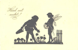 Sprite With Girl In Garden, Pre 1927 - Scherenschnitt - Silhouette