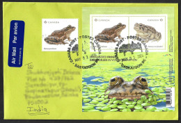 CANADA 2024, Endangered Animal, Reptile, Frog, Pond, Leaf, Miniature Sheet MS,Cover,Address To India (**) Inde Indien - Grenouilles
