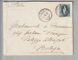 CH Heimat NE Auvernier 1896-04-02 Brief Nach Bologna Mit 50Rp. Stehende H. SBK#70D RS (Klappe Fehlt) - Cartas & Documentos