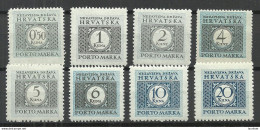 CROATIA Kroatien Hrvatska 1942/44, 8 Portomarken Postage Due * - Kroatië