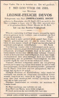Doodsprentje / Image Mortuaire Leonie Devos - Dochy Zonnebeke Ieper 1873-1941 - Obituary Notices